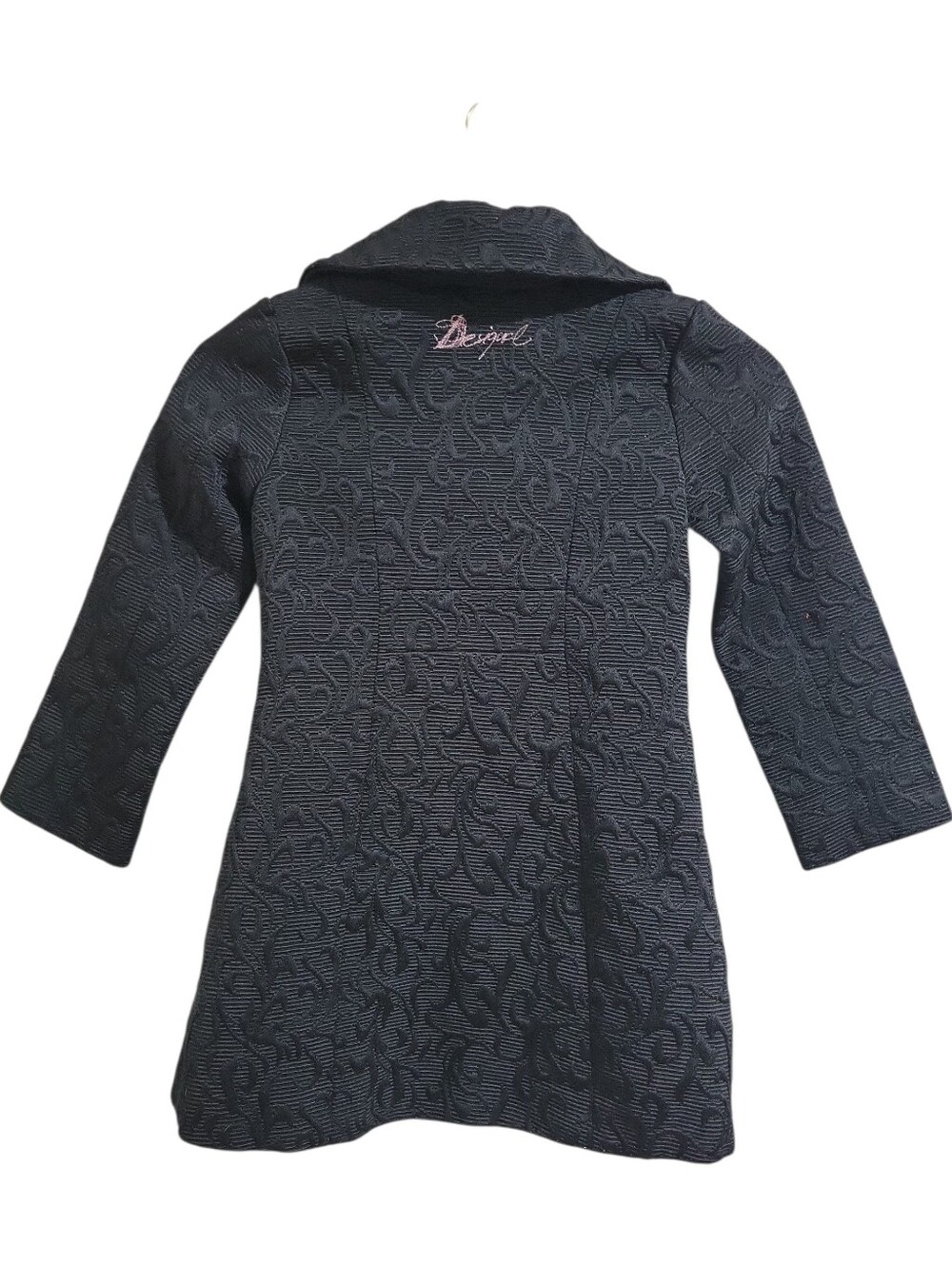 Desigual Girls 5/6 Y Black Embossed Designer Pea Coat Embroidered Flawed - Picture 3 of 16